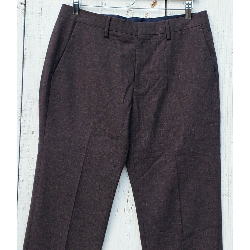 BONOBOS Tollegno 1900 3D Wool Cotton Linen Heathered Brown Pants 33/32 Slim Fit - Picture 3 of 8